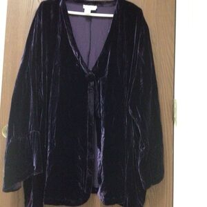 Ulla Popken Deep Purple Silk Blend Velvet Jacket tunic top, 2XL